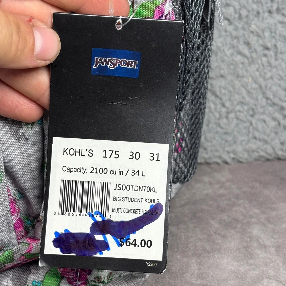 JanSport Backpack Unisex Large Multi Concrete Floral Big Student 34L JS00TDN70KL